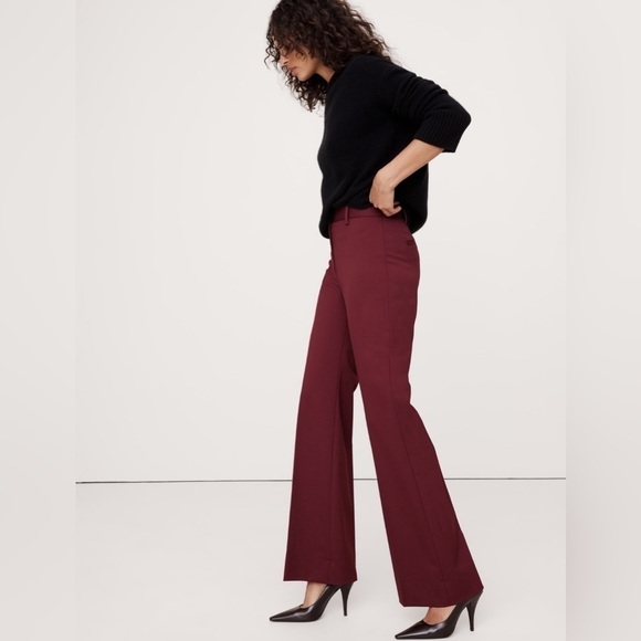 NWT! Banana Republic Red Cherry Jam High-Rise Wide-Leg Flare Pant - Size 12 - Picture 3 of 7